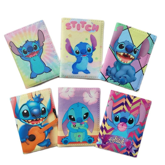 Disney Stitch Kids Passport Cover Leather Travel Passport Holder For Men Function Business Card Case with 3 card holder